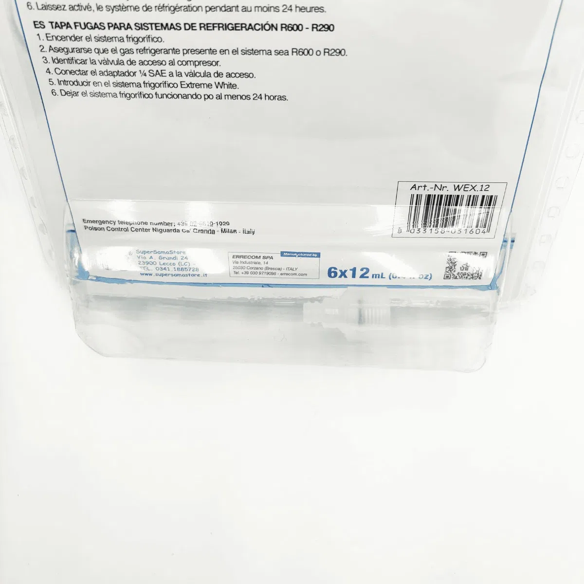 3S SuperSamaStore Extreme White Autosigillante Turafalle per Refrigerante | Sigillante Perdite Gas R600A e R290 di Circuiti Frigo Fino a 24000 Btu, Ripara Micro Perdite 0.05 mm, 6 Cartucce da 12 Ml