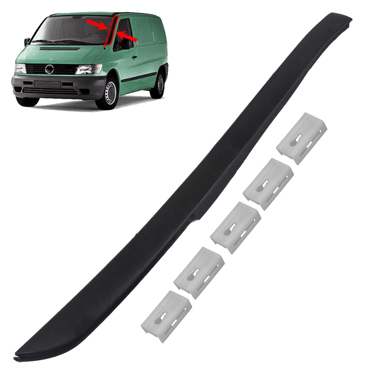 INLY - Mascherina decorativa per parabrezza anteriore sinistro + 5 clip compatibile con Vito W638 A6386980079 6386980079 (1996-2003)