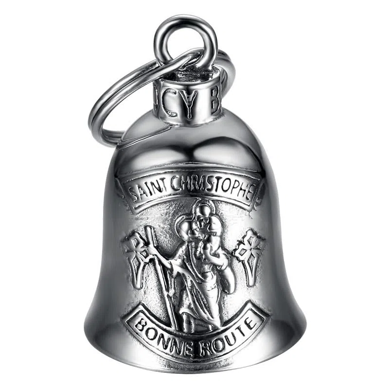 Clochette moto Saint-Christophe Bonne route Guardian Gremlin Mocy Bell Acier inoxydable Argent
