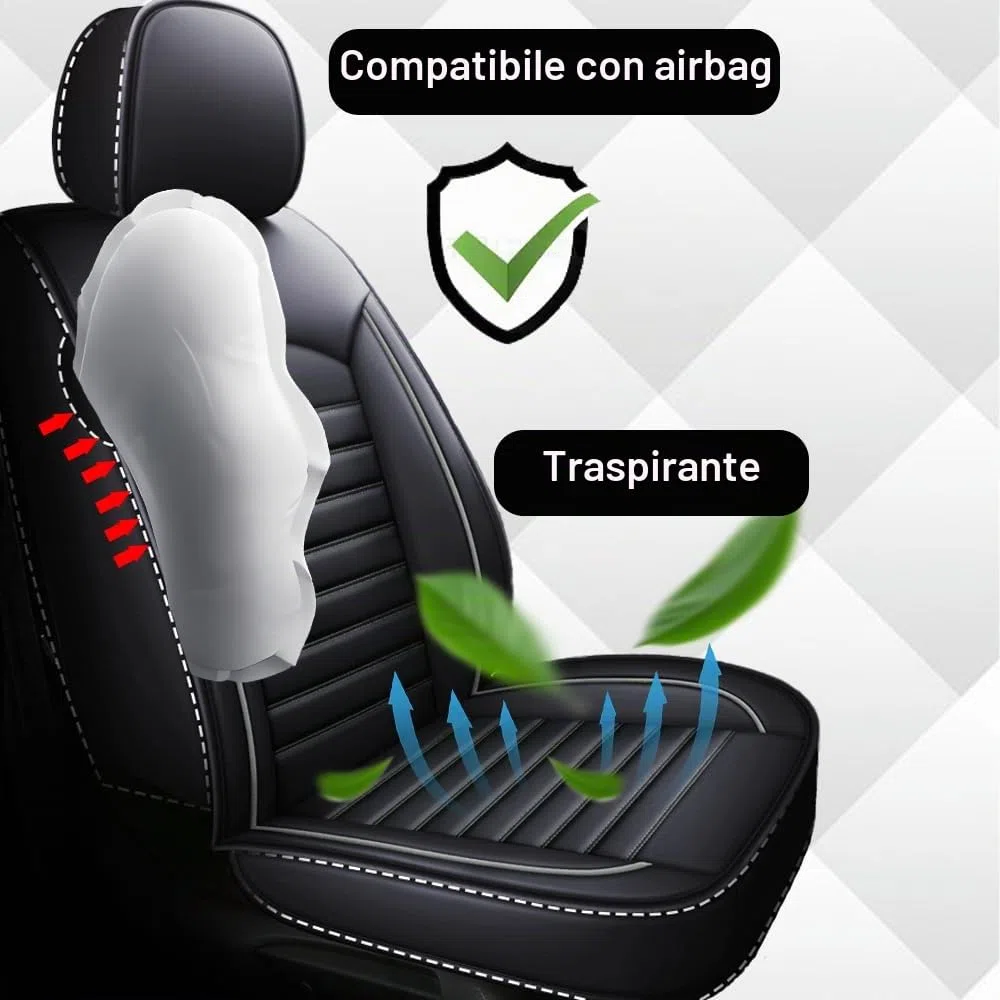 Coprisedili auto sedile anteriore set da 2 pezzi coprisedili auto in pelle universali per Mercedes Benz Classe B, Classe C, Classe E, GLB, GLK, GLC, GLE (nero)