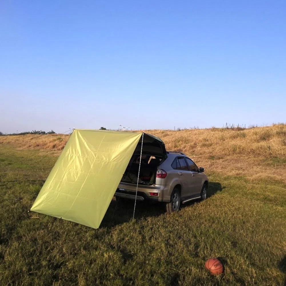 Tenda impermeabile per portellone posteriore di SUV, tenda da campeggio per auto, 440 x 200 cm, in tessuto Oxford, con pali per viaggi su strada (grigio, 440 x 200 cm)