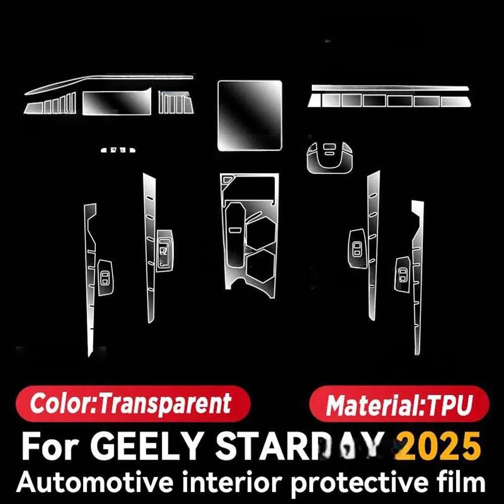 Pellicola Protettiva Trasparente in TPU per Pannelli Interni Auto, per Geely Starray 2025, Accessori AntiGraffio.