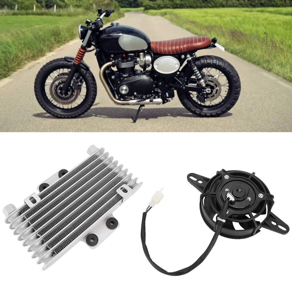 Qcwwy Radiatore in Alluminio con Ventola di Raffreddamento dell'olio Motore, Aggiornamento Ad Alte Prestazioni per Motocicli, Raffreddamento Efficiente per l'olio Motore, vestibilità Universale