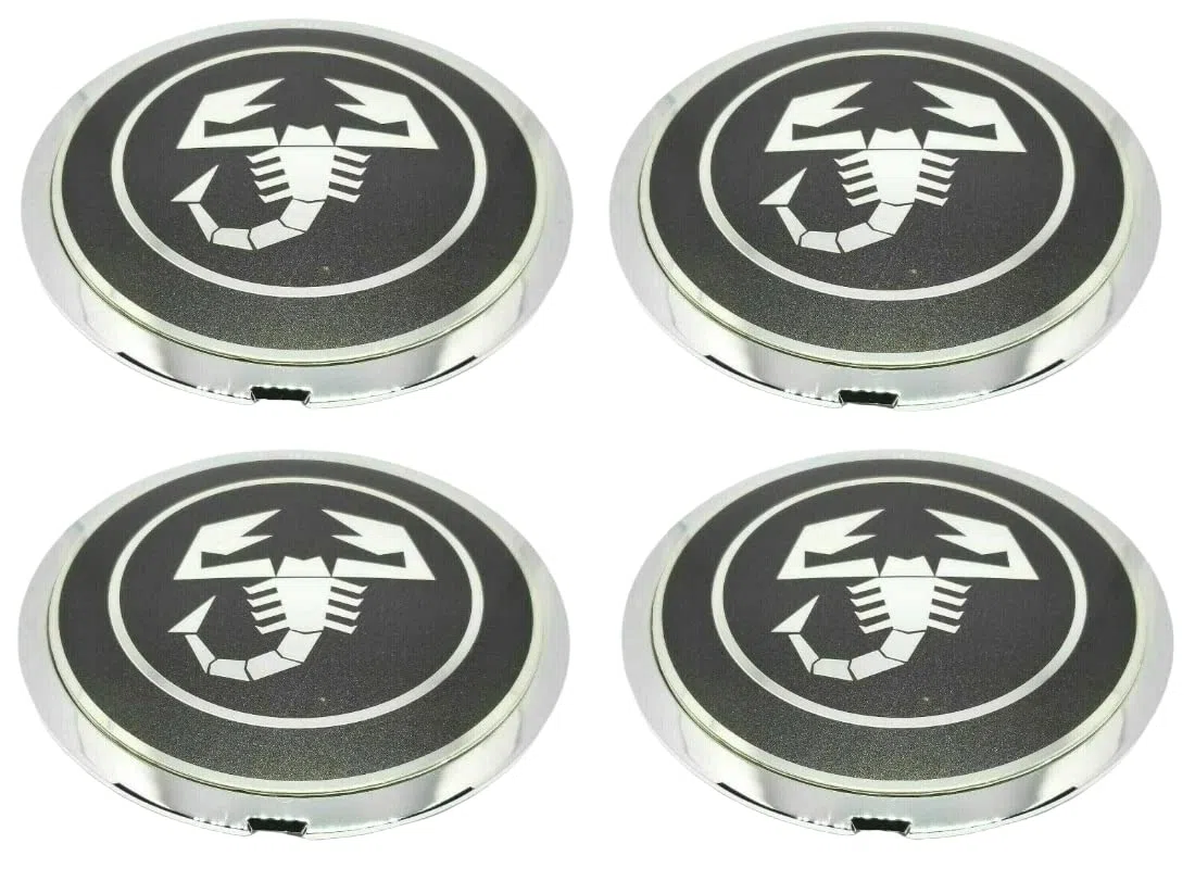 Set 4 Tappi Coprimozzo Copri Mozzo Scorpione Compatibile per Abarth Fiat 500 595 695 Coppa Coppone Borchie Compatibili per Cerchi in Lega Originali Fiat, Argento,Rosso, 135 mm
