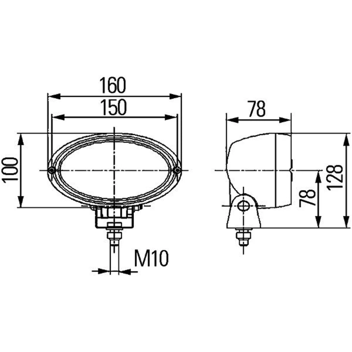 HELLA 1GA 996 161-291 Alogeno-Faro da lavoro, Oval 100, 12V, Montaggio, esterno, verticale, Illuminazione pianale, Cavo 2000mm, Spina AMP