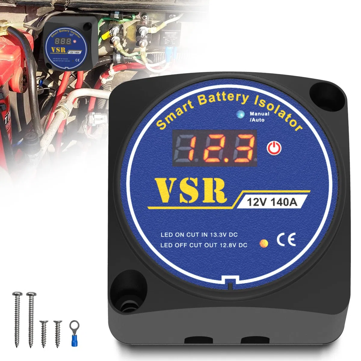 Relè di separazione controllato da tensione, 12 V, 140 Amp, modalità manuale e automatica, doppio separatore di batterie VSR, compatibile con auto, camper, non adatto per batterie al litio