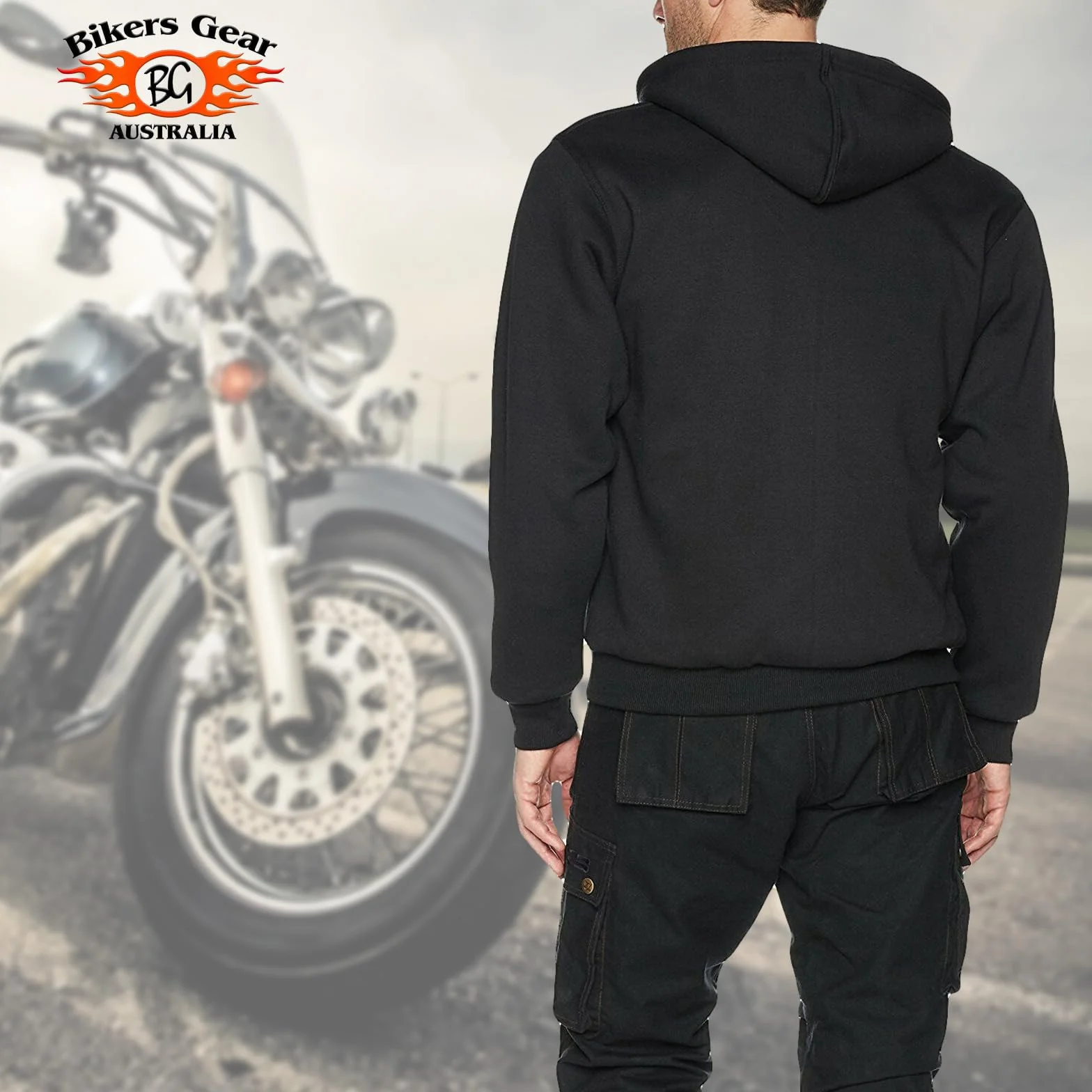 Bikers Gear The Crossfire Black Kevlar Motorcycle Hoodie Jacket CE Protection Black