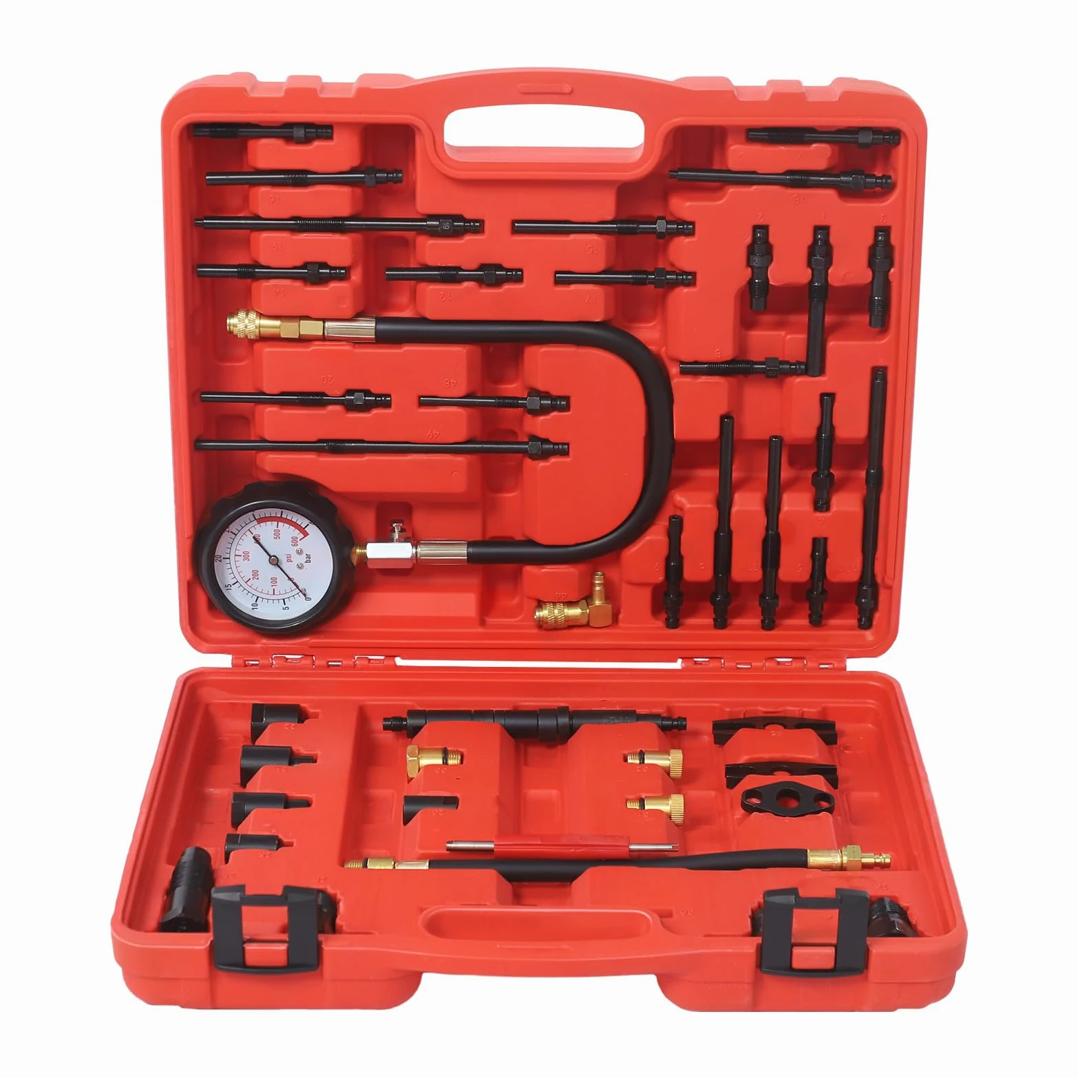 Tester di compressione benzina e diesel, tester di compressione 0-40 bar/600 psi, per auto e camion, tester di perdita di pressione, manometro per test della pressione del cilindro e diagnosi del