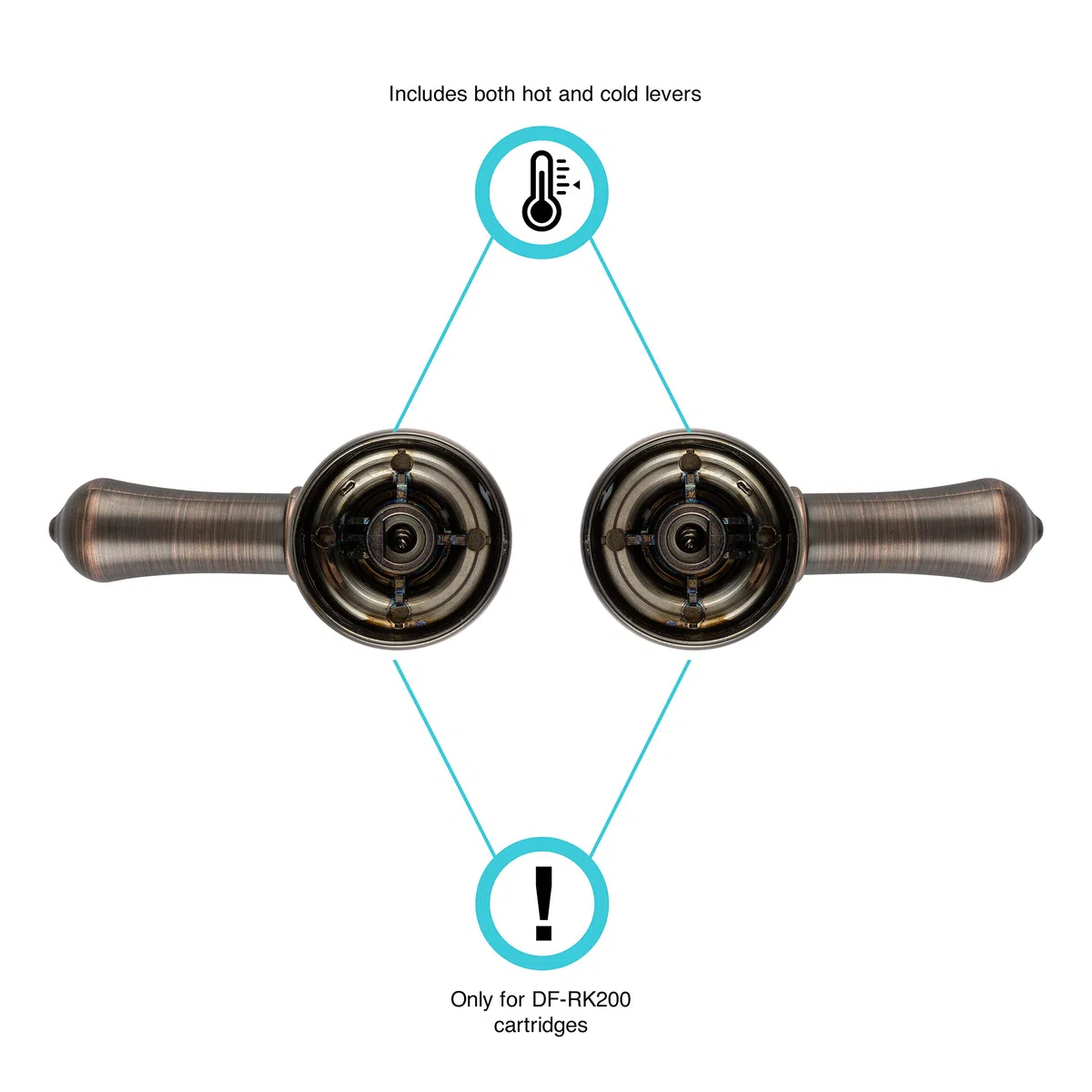 Dura Faucet DF-RKC-ORB RV - Maniglie di ricambio per acqua calda e fredda Classic - Rivestimento metallico solo su modelli in ABS (bronzo oliato)