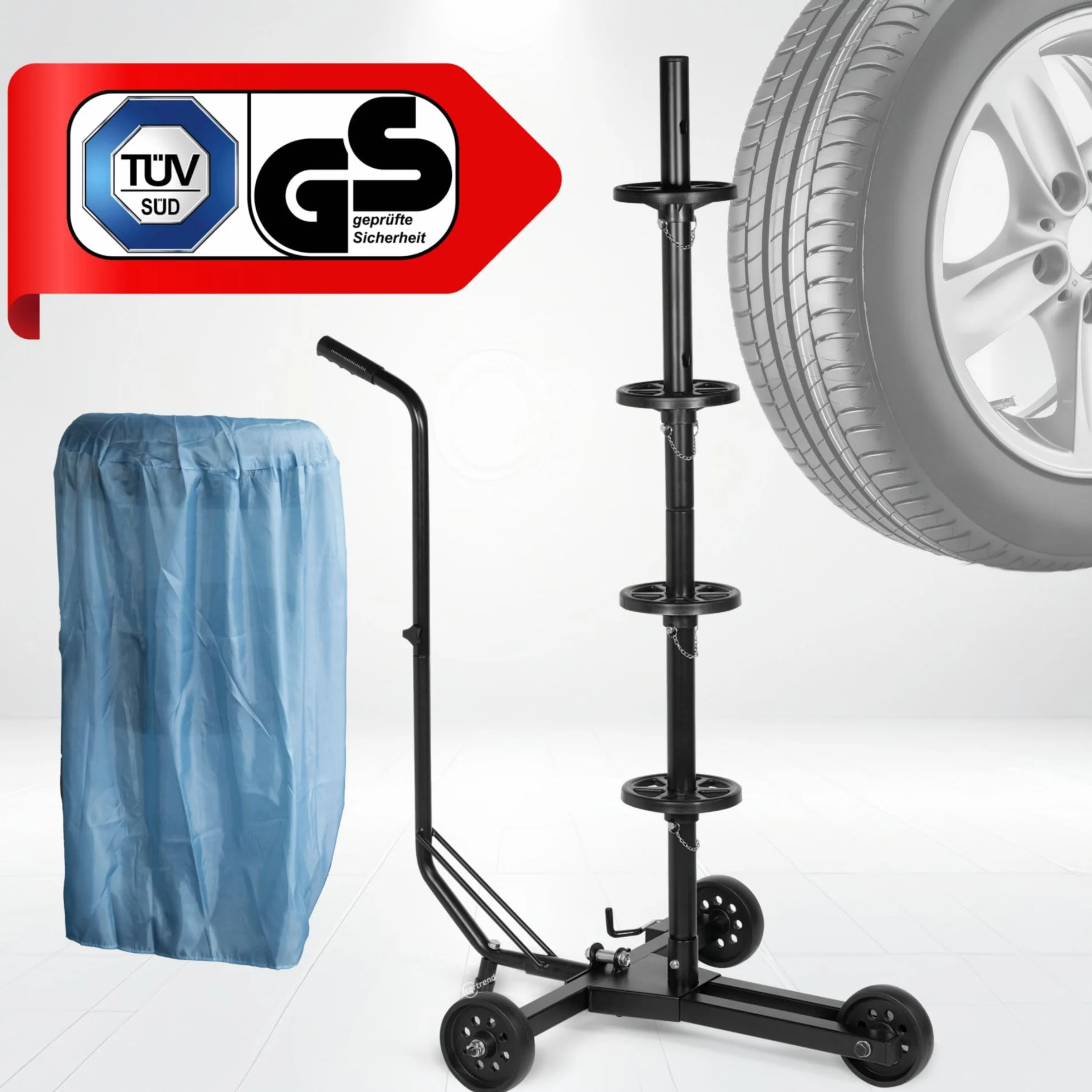 cartrend Mattoni per cerchioni, albero del cerchione mobile con copertura di protezione per pneumatici, fino a 255 mm di larghezza, rivestimenti per proteggere i cerchioni