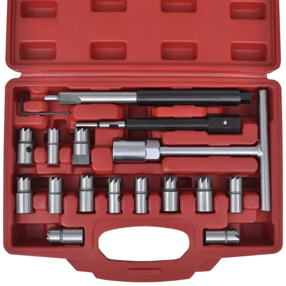 Set di frese per iniettori diesel, 17 pezzi, durevoli, con valigetta, per motori Common-Rail, officina, riparazione, montaggio, manutenzione