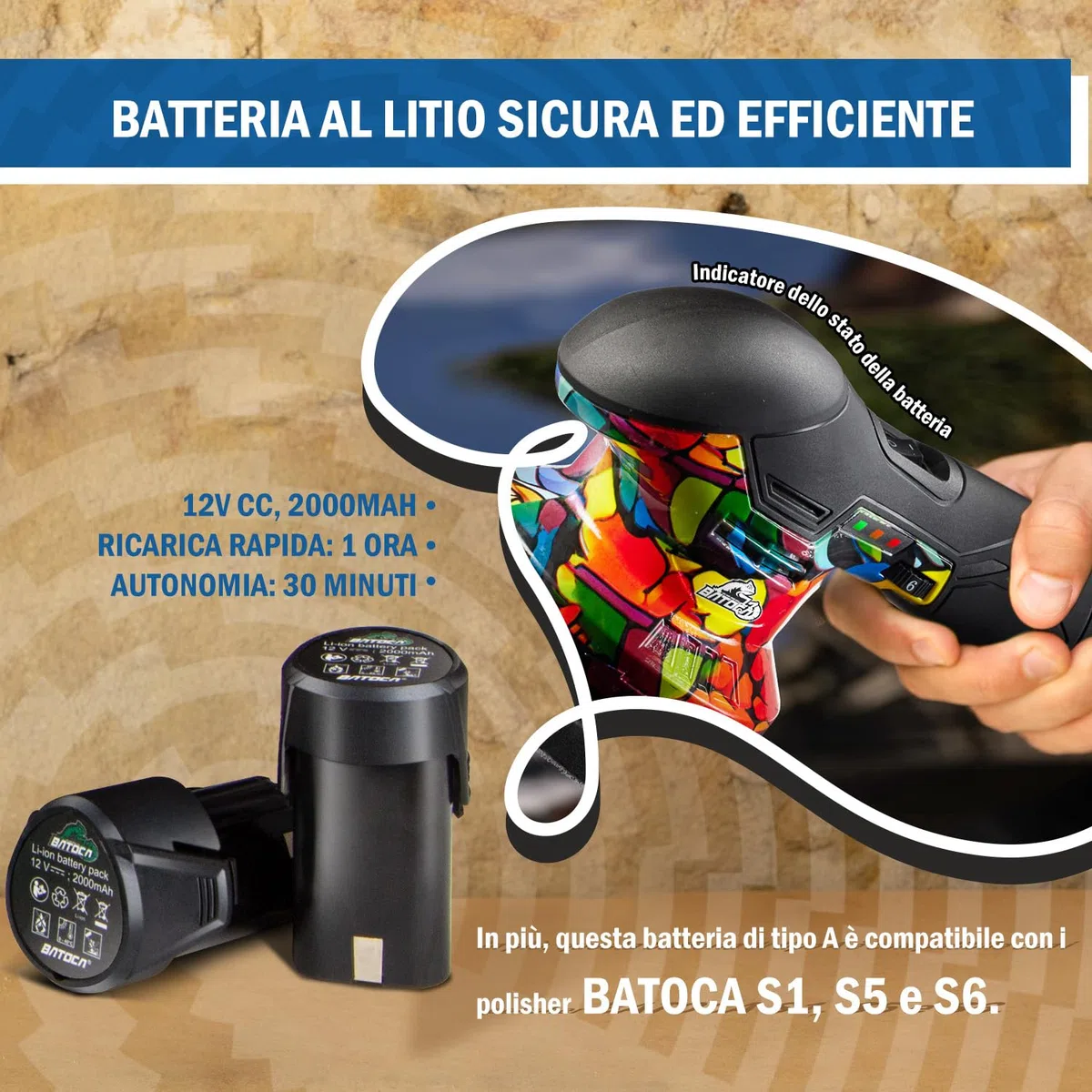 BATOCA S3 Lucidatrice Batteria per Auto,Compatto Macchina per lucidare​ Orbitale 5mm,2500-5000RPM,12V Batterie Lucidatore Portatile Set,Levigatrice Multiuso,lucidatura,Pulitore,Attrezzo per cerare