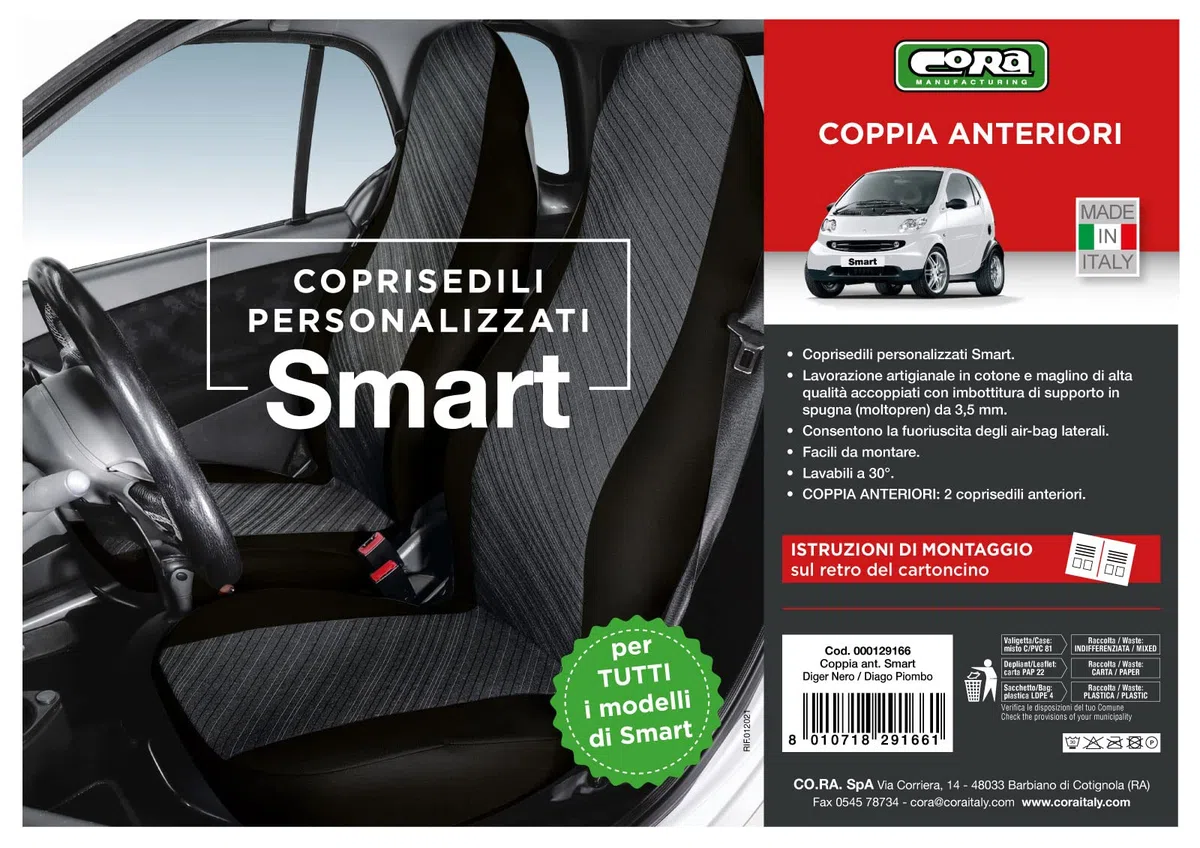 CORA 000129166 Coprisedili Anteriori Personalizzati Smart Fortwo, Diago Piombo