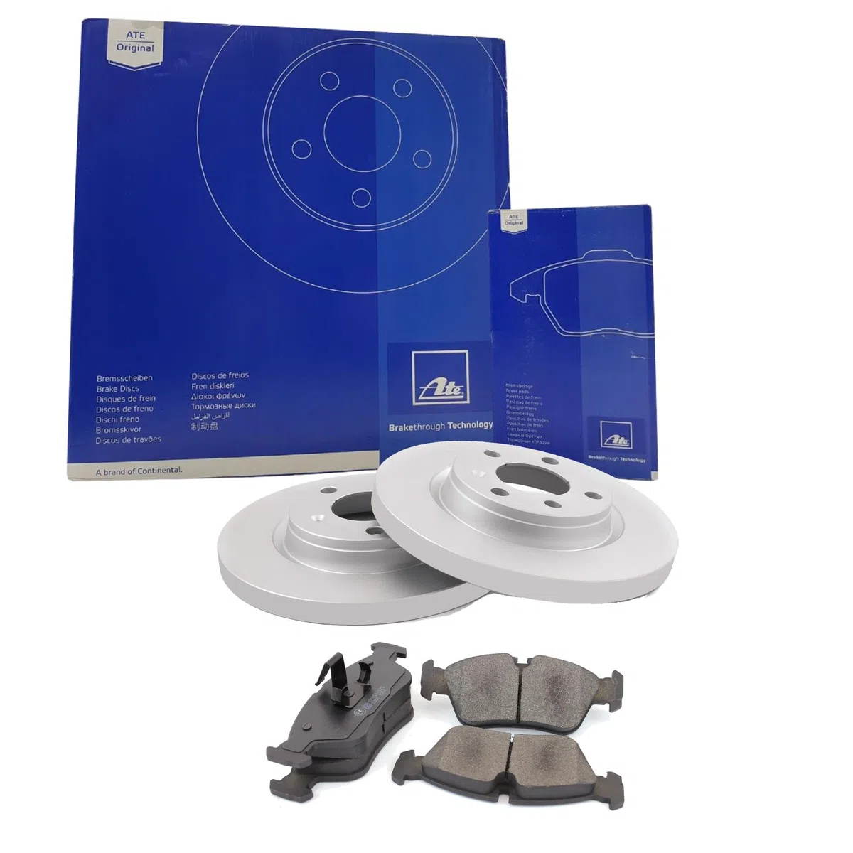 ATE, set di dischi freno a disco Ø230 completamente rivestito posteriore + pastiglie freno per Polo T-Cross I Roomster Kamiq Rapid Spaceback Scala