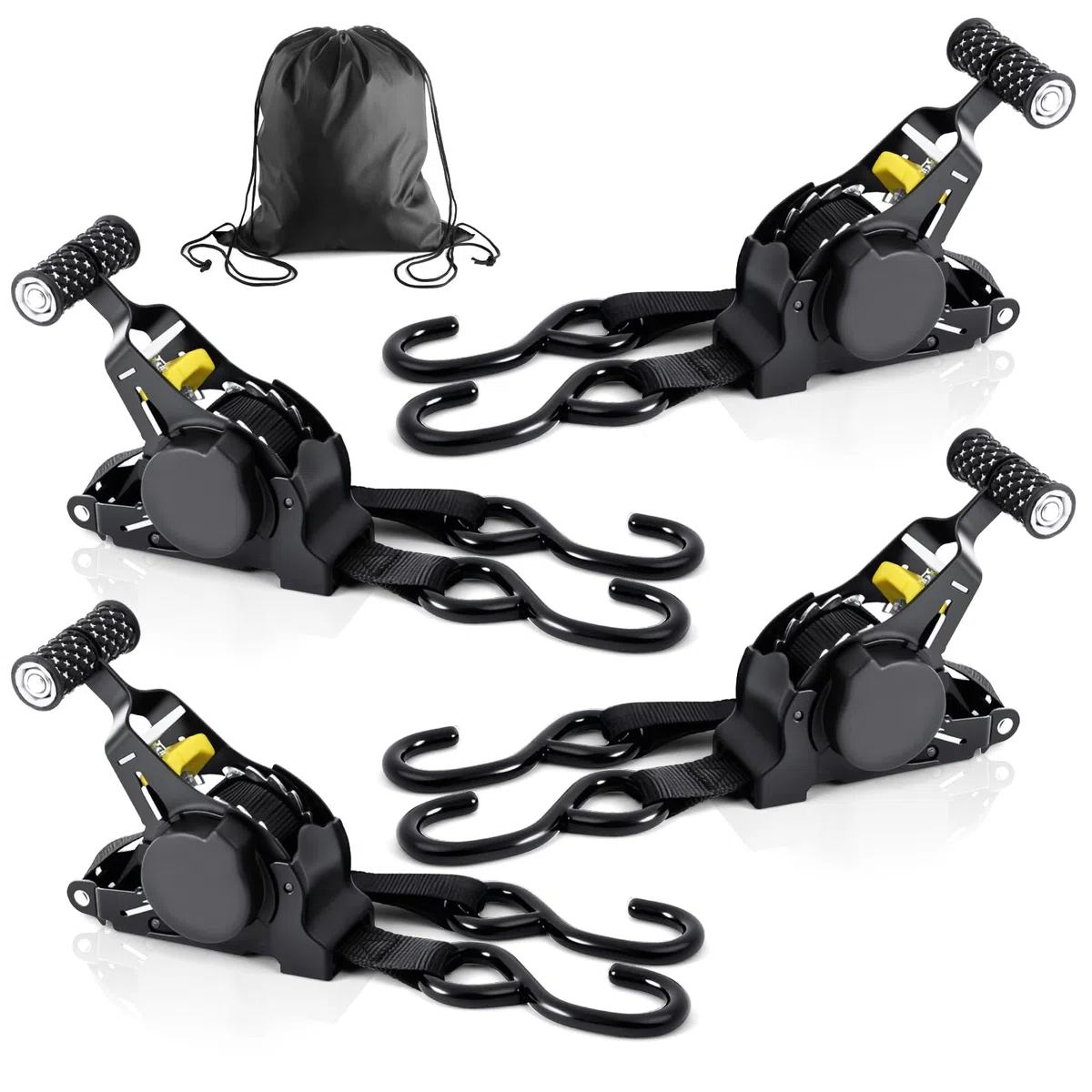 Cinghie di ancoraggio a cricchetto retrattili, 4 Pcs Cinghie di Tensione, Cinghia di tensionamento automatica 3.3m x 2.5cm, resistenza alla rottura massima di 680 kg,con gancio S, per Moto,Auto