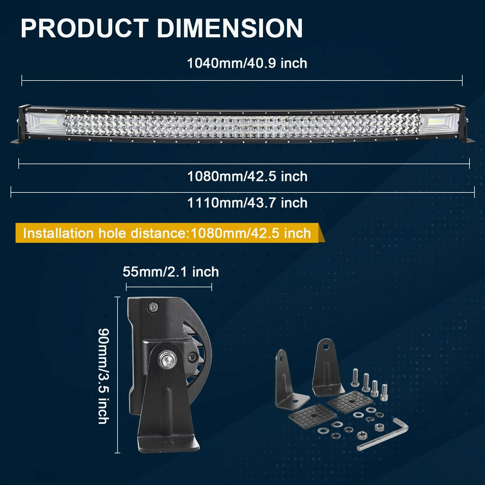 RIGIDON Barra Led Fuoristrada, curva 42" 105 cm 540W Tripla Fila Barra Luce Led Con Strobo Cablaggio Kit, Per Auto Camion SUV ATV Barca 4x4 Veicoli Offroad, Impermeabile Faretti Fendinebbia, Bianco