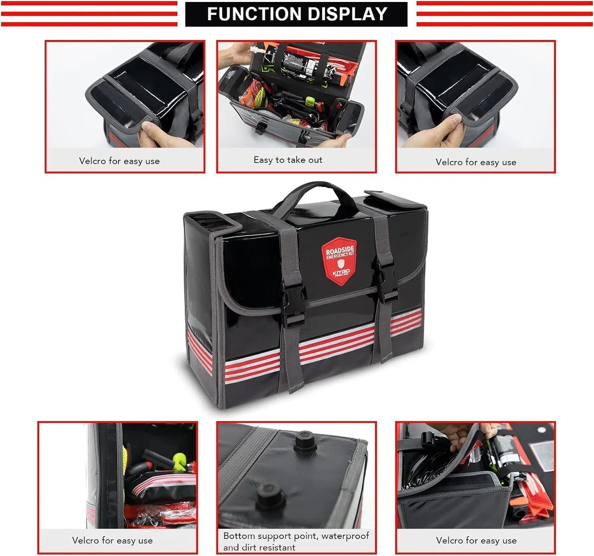 Kit di emergenza per auto (126 pezzi), regalo per padre, donne, amici, assistenza stradale di alta qualità, con cavi di avviamento, fune di traino, kit di sicurezza ideale in