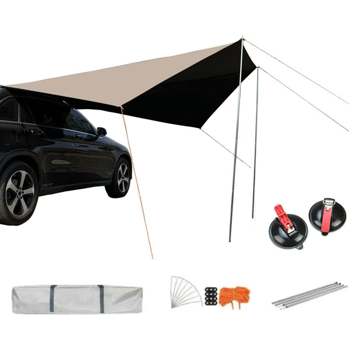 Tenda da portellone auto Copertura Portatile Impermeabile 2,7 x 3,4 m | Tettuccio auto antivento e protezione UV Per Parcheggio All'Aperto Veicoli Camper SUV Camion Lato Posteriore