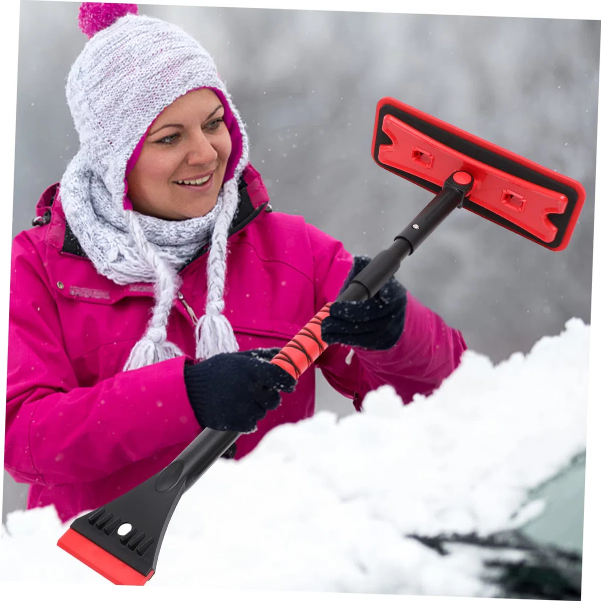 BESPORTBLE Spazzola per Neve e Raschietto Ghiaccio per Auto Asta Retrattile Scopa per Neve Raschietto per Parabrezza Rimozione e Ghiaccio