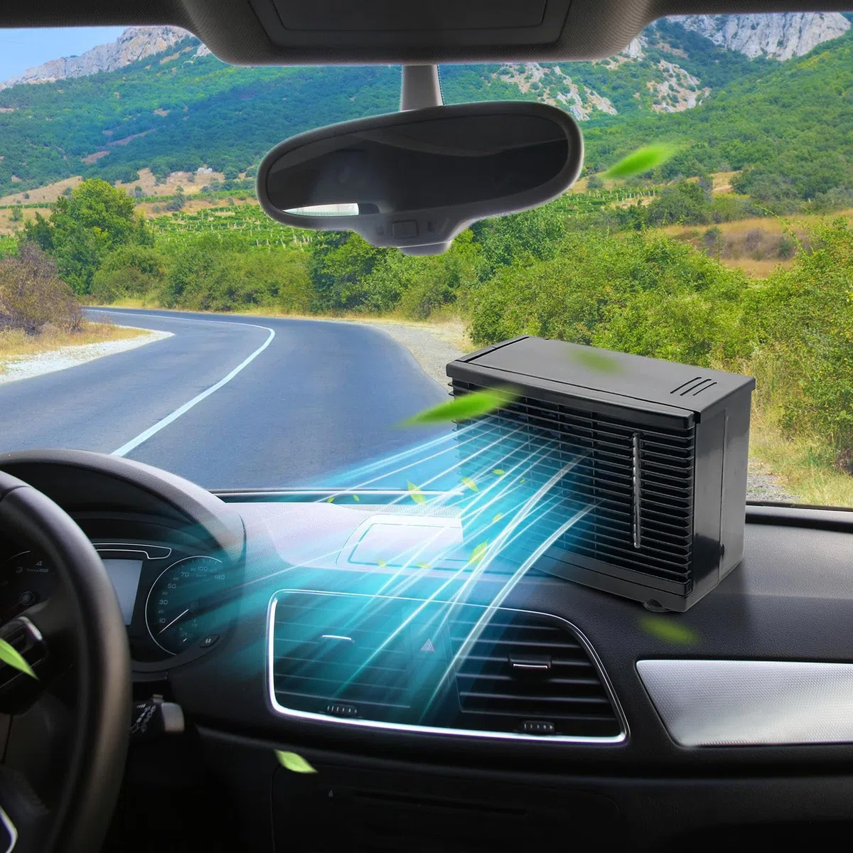 Ventilatore Condizionatore Portatile Auto - Umidificatore Ventilatore Auto - 12V Design con Serbatoio d'Acqua Apparecchio Compatto per Ventilazione per Viaggio Pendolarismo