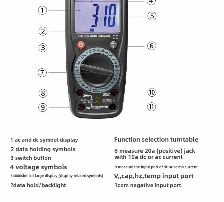 DT-9905H Retroilluminazione Multimetro Digitale Alta Precisione Gamma Manuale Misuratore Universale