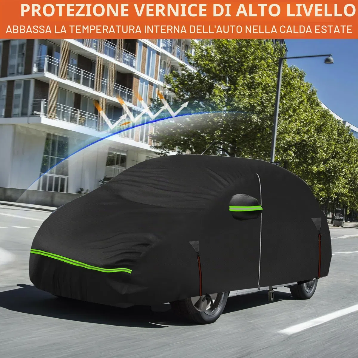 Telo copriauto impermeabile per Fiat Panda 2012-2024, 6 strati per esterni, per tutte le stagioni, protezione da sole, pioggia, UV, polvere, con cerniera per portiera, foderato in cotone, cinghia