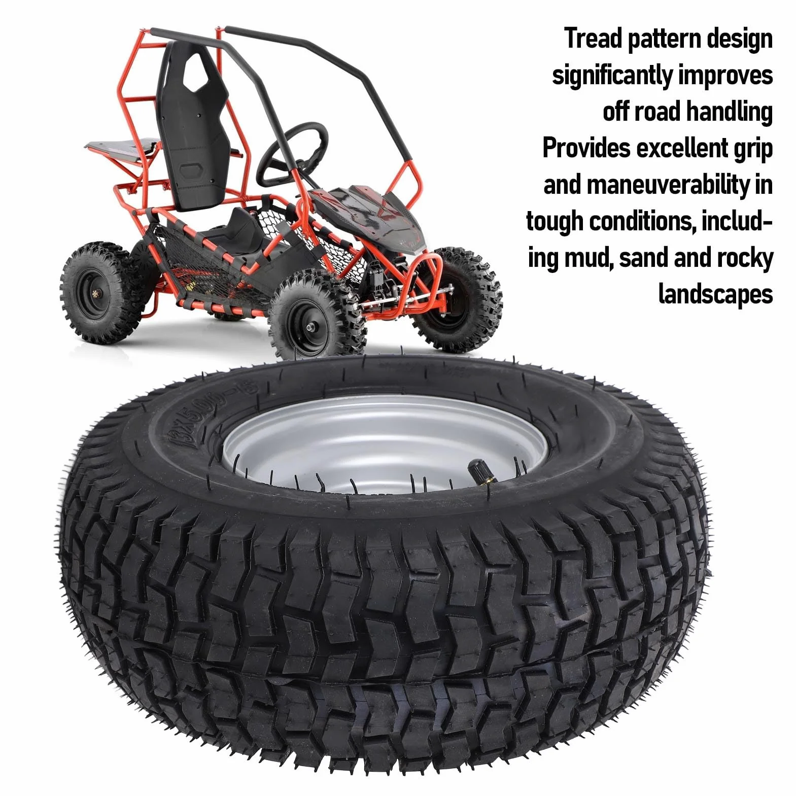 Pneumatico ATV 6 Pollici, 13x5,00-6 Pneumatico per Vuoto per ATV Quad off Road Go Kart Mini Bike Mown, 13/5,00-6 Tera di Ruota con Cerchione Si Adatta a Ruote 6 Pollici,