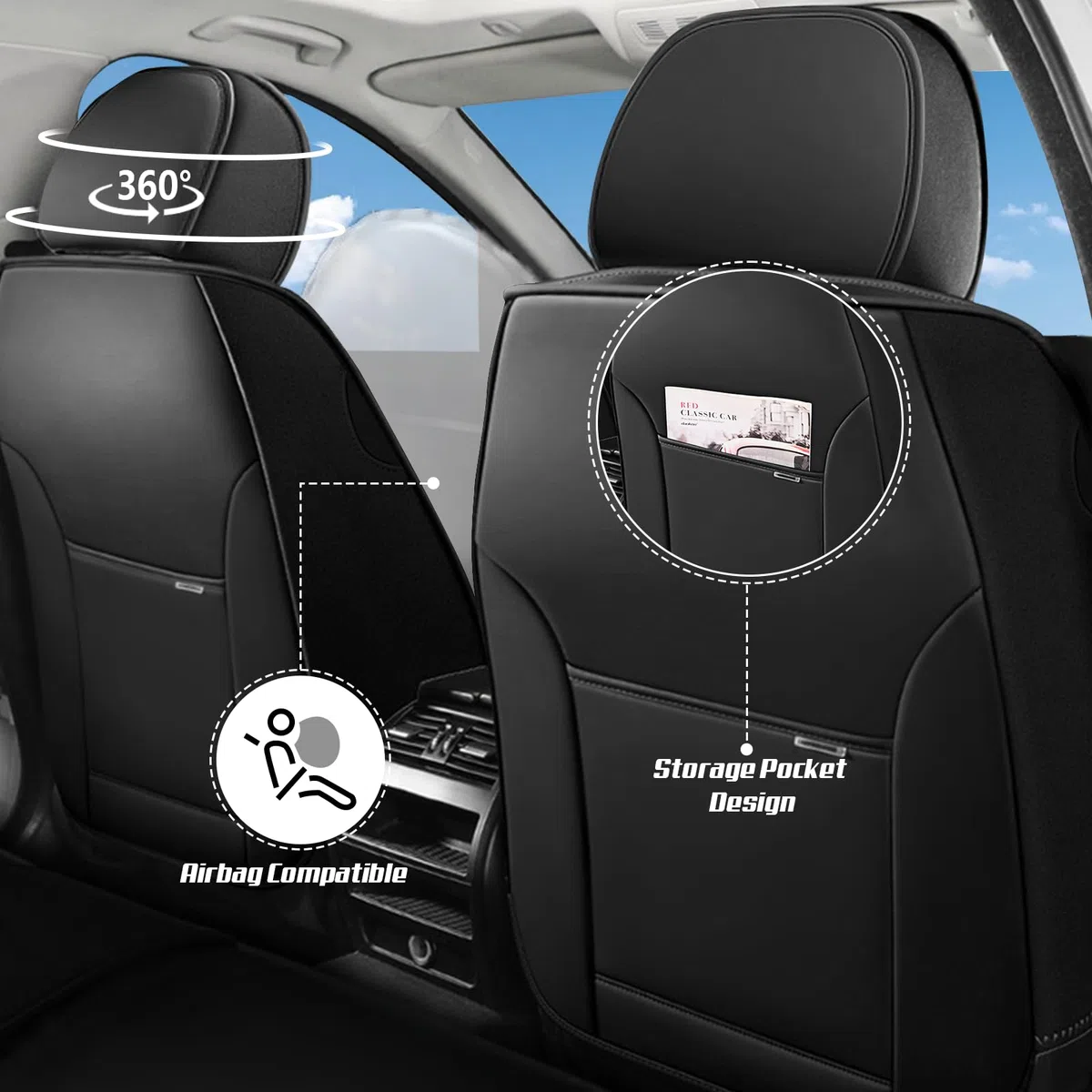 Coprisedili Auto Universale Per Ford Ranger Ranger Raptor 2001-2024 2025 2026, Copri Sedile Auto Pelle PU，Impermeabile，Traspirante, Regalo di Compleanno(Black)