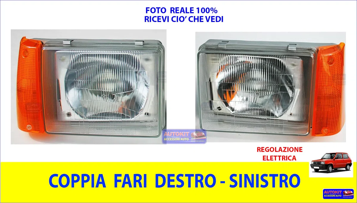 Generico Fari anteriori per Panda 141 Sisley Fanali Coppia Luci faro fanale luce DX SX per Regolazione Elettrica 34400/1 34410/1