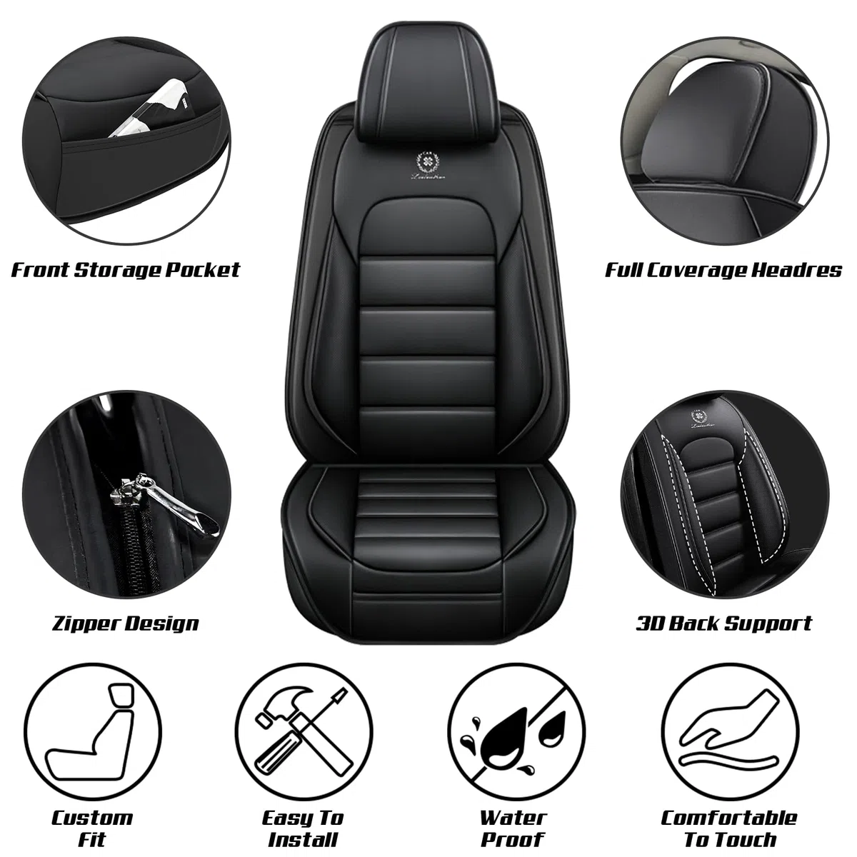 Coprisedili Auto Universale Per Ford Ranger Ranger Raptor 2001-2024 2025 2026, Copri Sedile Auto Pelle PU，Impermeabile，Traspirante, Regalo di Compleanno(Black)