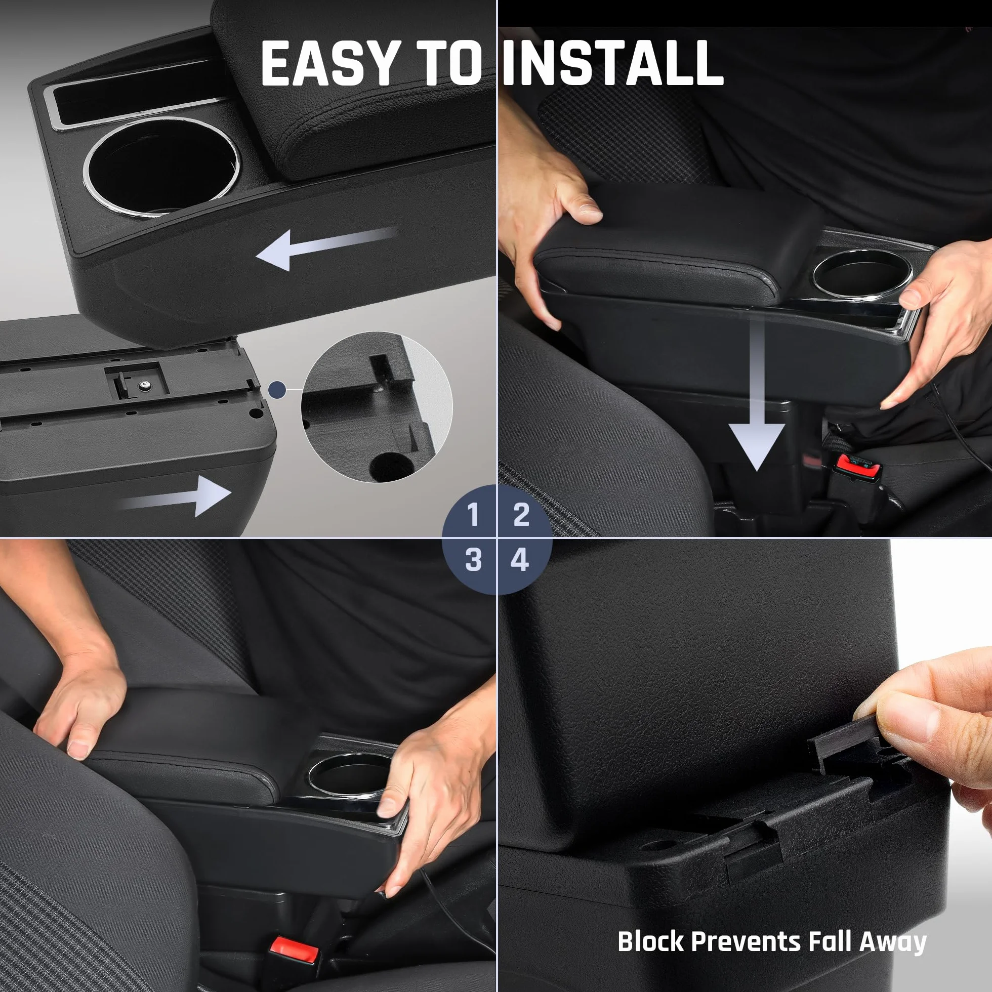 Bracciolo per Auto per Hyundai i10 2007-2019 Console Centrale Dell'auto Doppio Strato di Spazio con Portabicchieri Facile da Montare Pelle Confortevole e Resistente Nero (Linea Nera)