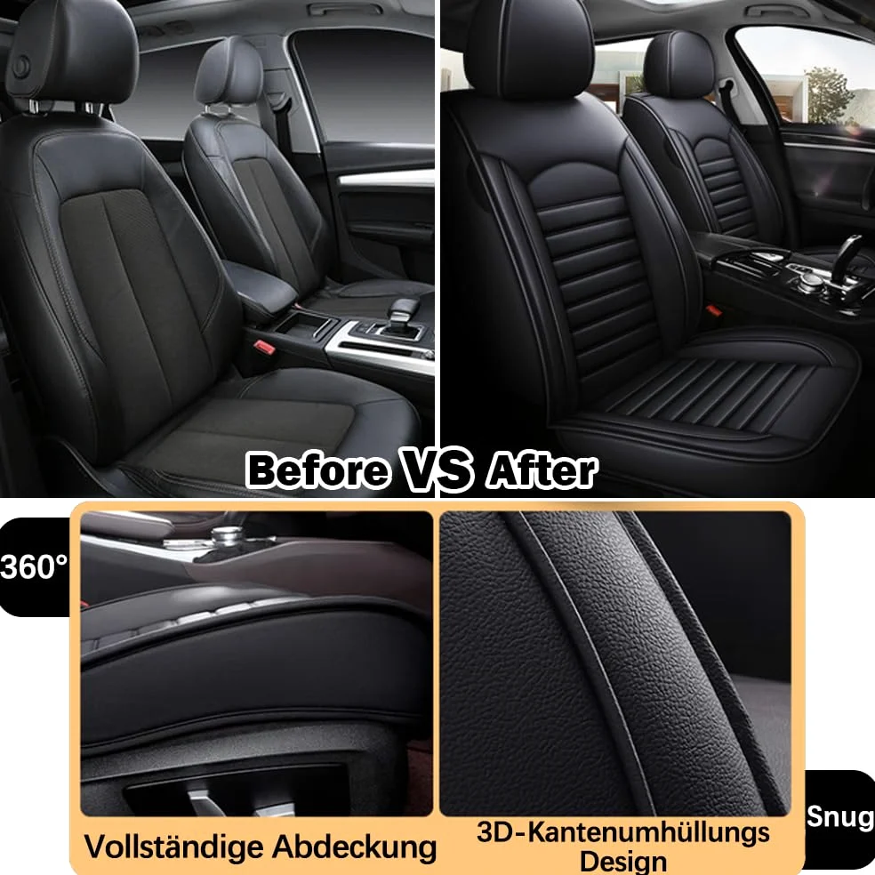 Coprisedili auto sedile anteriore set da 2 pezzi coprisedili auto in pelle universali per Mercedes Benz Classe B, Classe C, Classe E, GLB, GLK, GLC, GLE (nero)