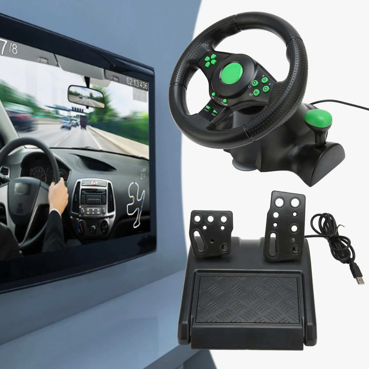Volante per PC, volante da corsa con rotazione di 180 gradi 4 in 1 per