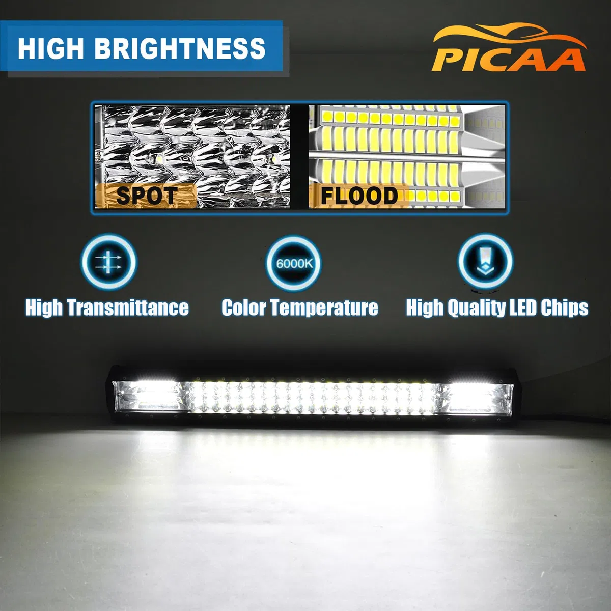 PICAA 23 Pollici 324W Barra LED Fuoristrada con 12V Cablaggio Kit, Barra Luminosa a Led Auto Bianco 6000K Luci di Lavoro per 4x4 Camion SUV ATV UTV Trattore