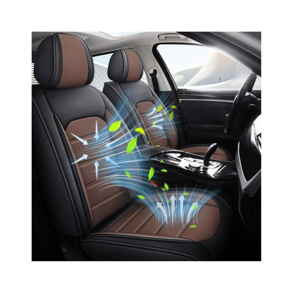 Set Coprisedili Auto Universali per Volkswage Tiguan Allspace (2018-2021),Coprisedile Seduta Anteriori e Posteriori Pelle Copri per Auto con Airbag-Marrone