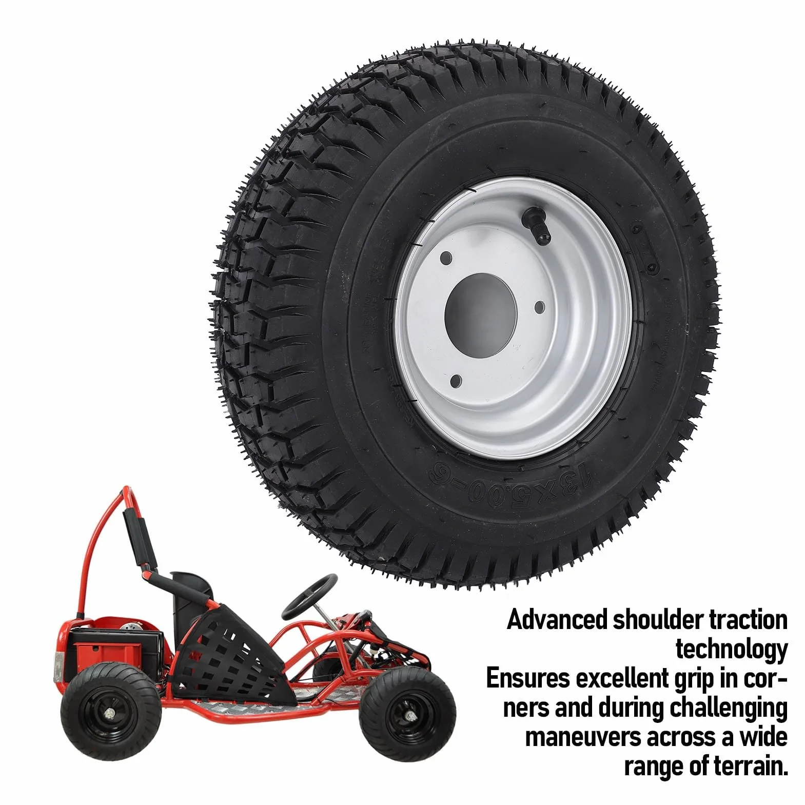 Pneumatico ATV 6 Pollici, 13x5,00-6 Pneumatico per Vuoto per ATV Quad off Road Go Kart Mini Bike Mown, 13/5,00-6 Tera di Ruota con Cerchione Si Adatta a Ruote 6 Pollici,
