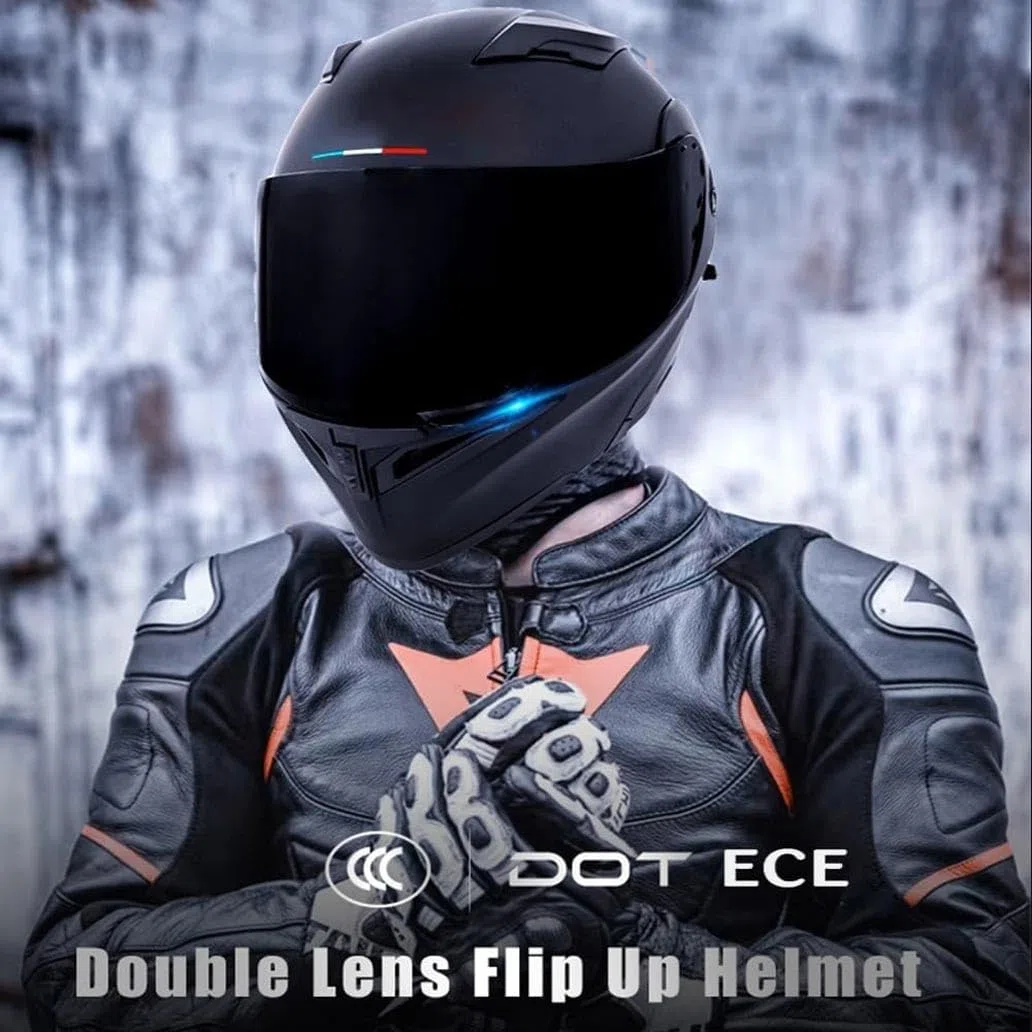 Casco Modulare Moto, Integrale con Doppia Visiera Parasole, Omologato DOT/ECE per Uomo Donne