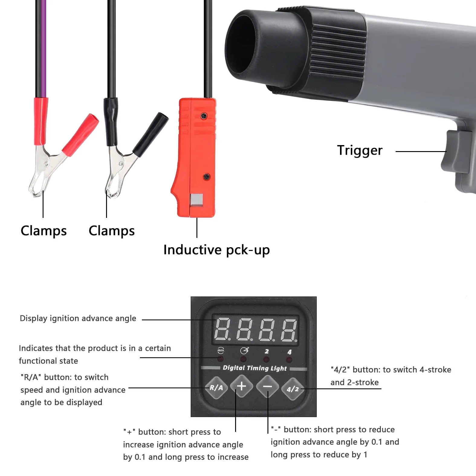 12 V display digitale professionale luce di temporizzazione induttiva auto moto motore a benzina rilevatore di lampada stroboscopica di accensione Ampia gamma di applicazioni