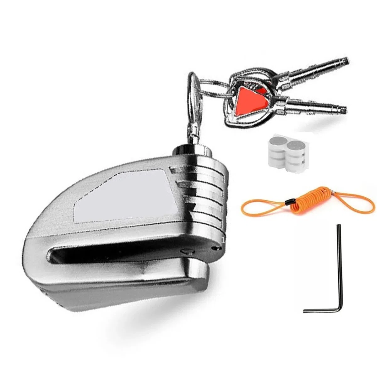 Bloccadisco Moto Blocco freno a disco Allarme moto antifurto 130db con cavo promemoria Serrature rotore bici scooter Blocco manubrio(DX19s-Silver)