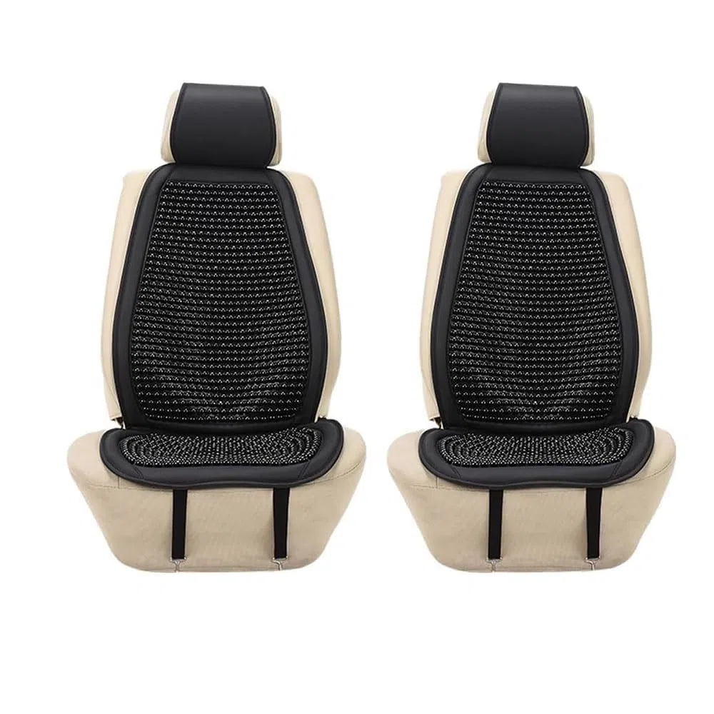 JSCARLIFE 2 coprisedili universali con perline in legno naturale, cuscino massaggiante per auto e camion, quattro stagioni e traspirante, rende la guida più sopportabile durante i lunghi viaggi (nero