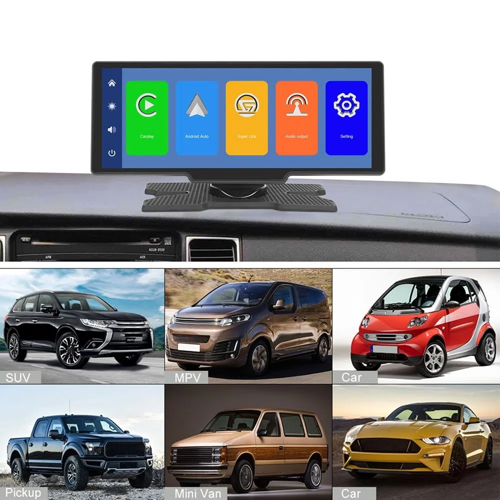 Monitor per Auto da 10,26 Pollici con Schermo HD Wireless CarPlay Android Auto Trasmettitore FM Bluetooth Lettore Video
