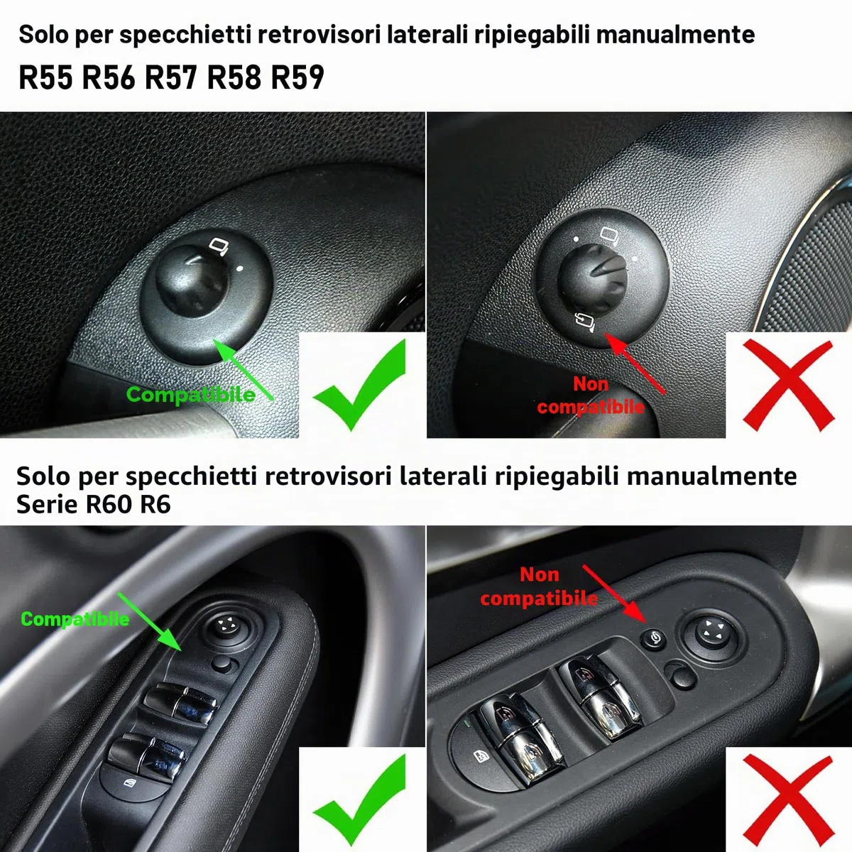 TTCR-II 2 PCS Calotte Specchietti Compatibile con Mini Cooper R56 Copri Specchietti R55 R56 R57 R58 R59 R60 R61 Calotta Specchietto 2007 2008 2009 2010 2011 2012-2015 (Specchio pieghevole manuale)