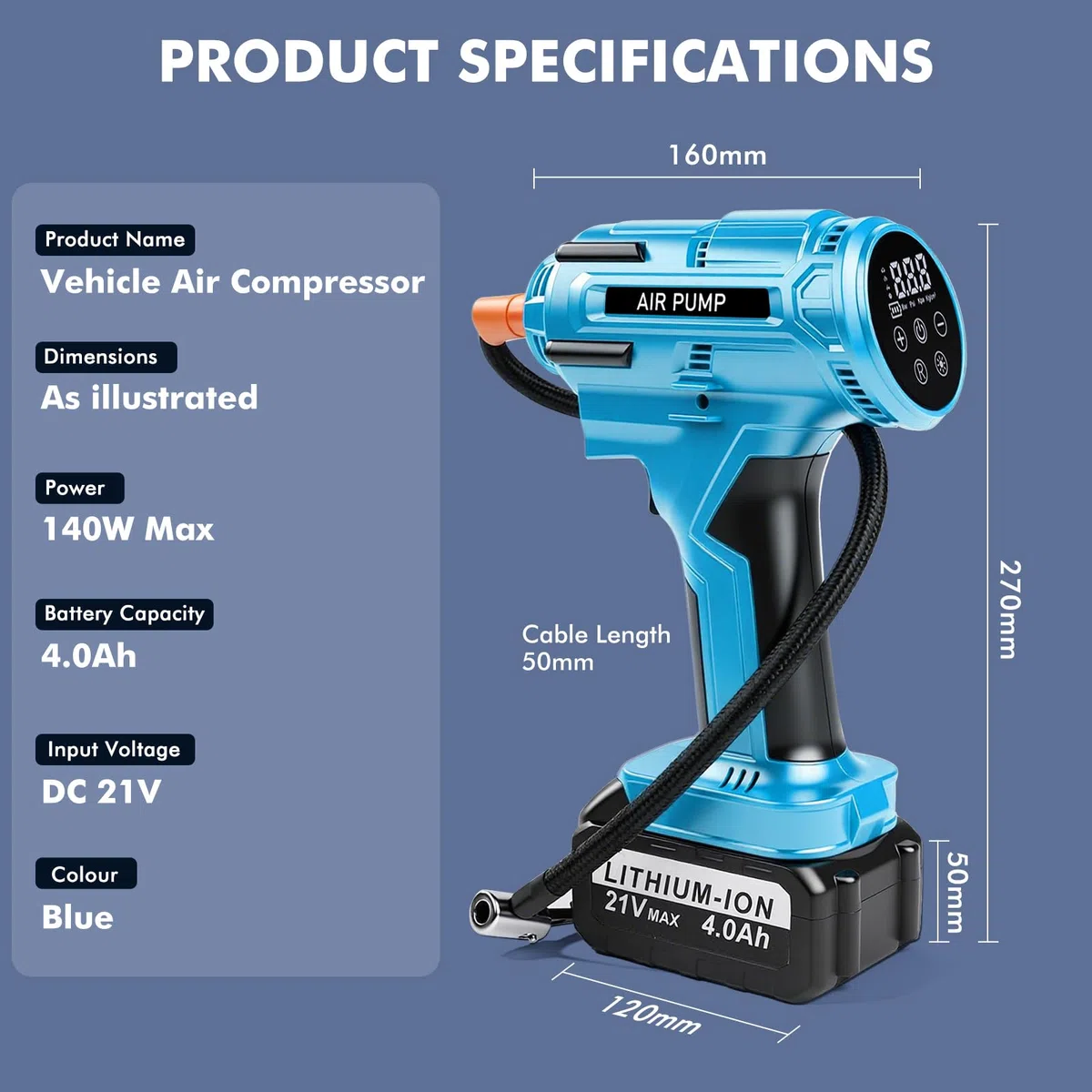 Compressore Portatile per Auto 150PSI, 800W Potente Compressore a Batteria 21V 4,0Ah, Valori Preimpostati, Luce LED & Display LED, per Auto Moto Biciclette Monopattini o Palloni