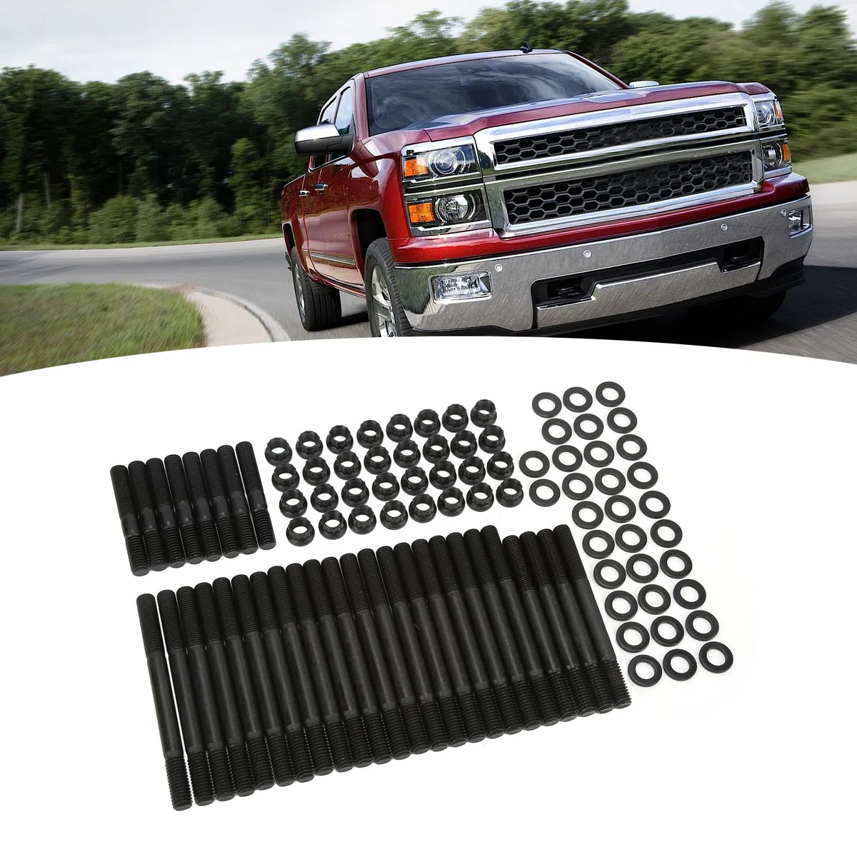 Kit prigionieri testata, set di bulloni principali in acciaio al cromo molibdeno a 12 punti ad alta resistenza con dadi e rondelle di ricambio per Chevy 454, 32 pezzi inclusi