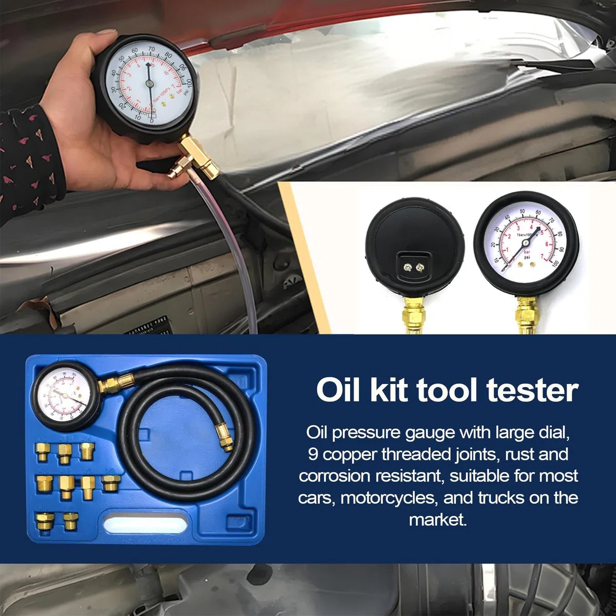 Kit Tester Compressione Cilindri Tester Cilindri Per Auto | Test Custodia Tubi Lunghi Doppia Strumento Diagnostico Auto per Camion Officine Riparazione