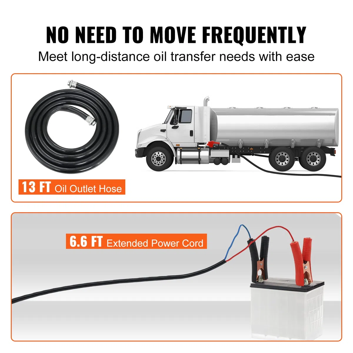VEVOR Pompa Travaso per Diesel CC12V Portata 37,8L/min Portatile per Trasferimento Carburante nell'Officina, Pompa per Trasferimento del Diesel Cherosene Prevalenza Max. 8m in Lega di Alluminio Ghisa