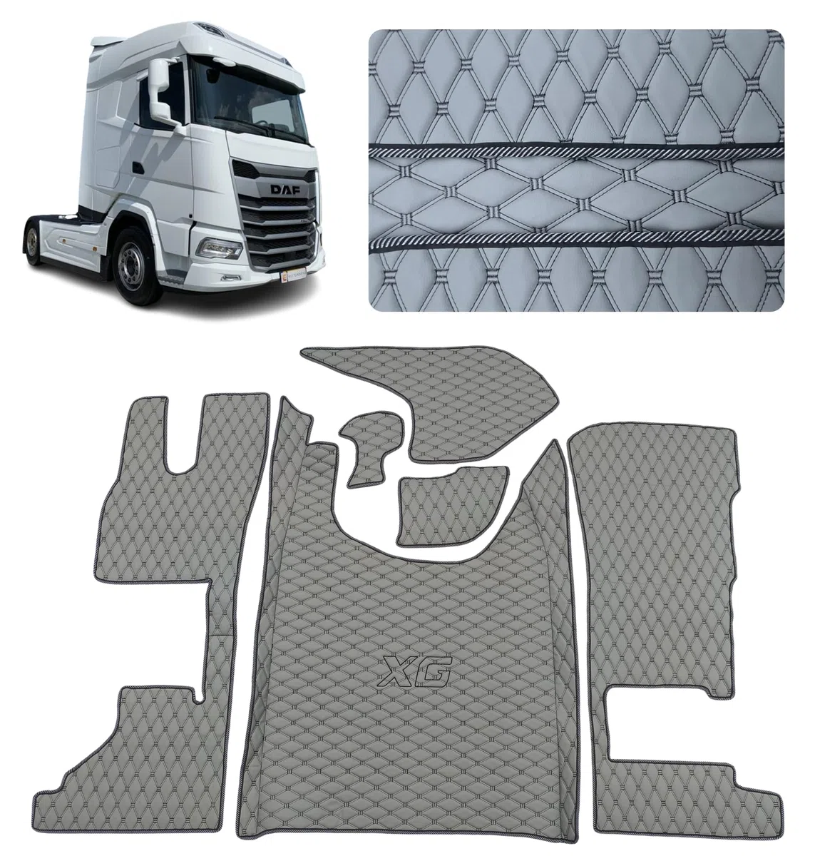 Tappetini per camion compatibili con DAF XG 2022+ tappetino (materiale grigio, fili neri)