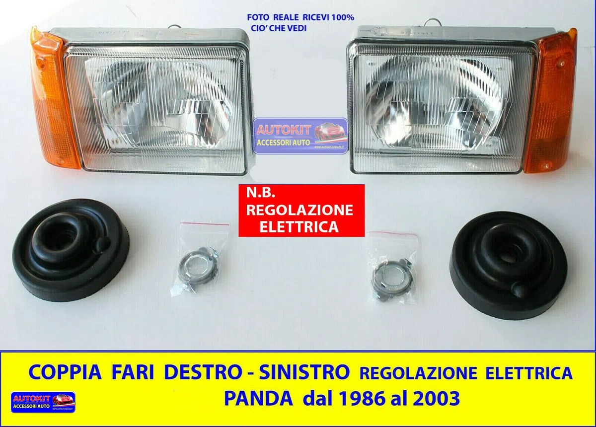 Generico Fari anteriori per Panda 141 Sisley Fanali Coppia Luci faro fanale luce DX SX per Regolazione Elettrica 34400/1 34410/1