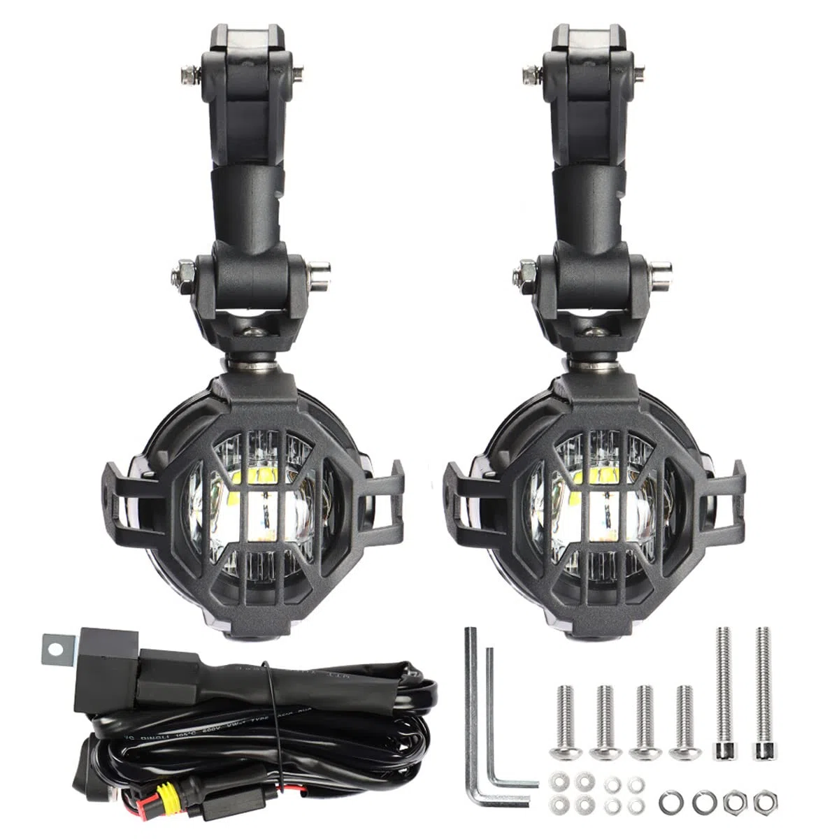 LITTOU Motorcycle Light Fit per Moto ATV Trattore Carrello elevatore Barca Spotlight Universale Faro Fendinebbia Luce di Esecuzione Luce ausiliaria (Set Completo)