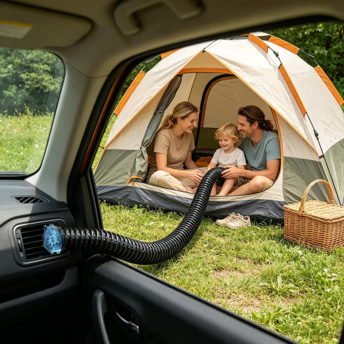 Tubo Condizionatore Portatile, 3 M Prolunga Per Uscita Aria Condizionata Auto, Per Sedile Posteriore, Con Ventilatore USB A Flusso D'aria, Resistente Al Calore, Per Berline, Pick-up, Furgoni, Camper